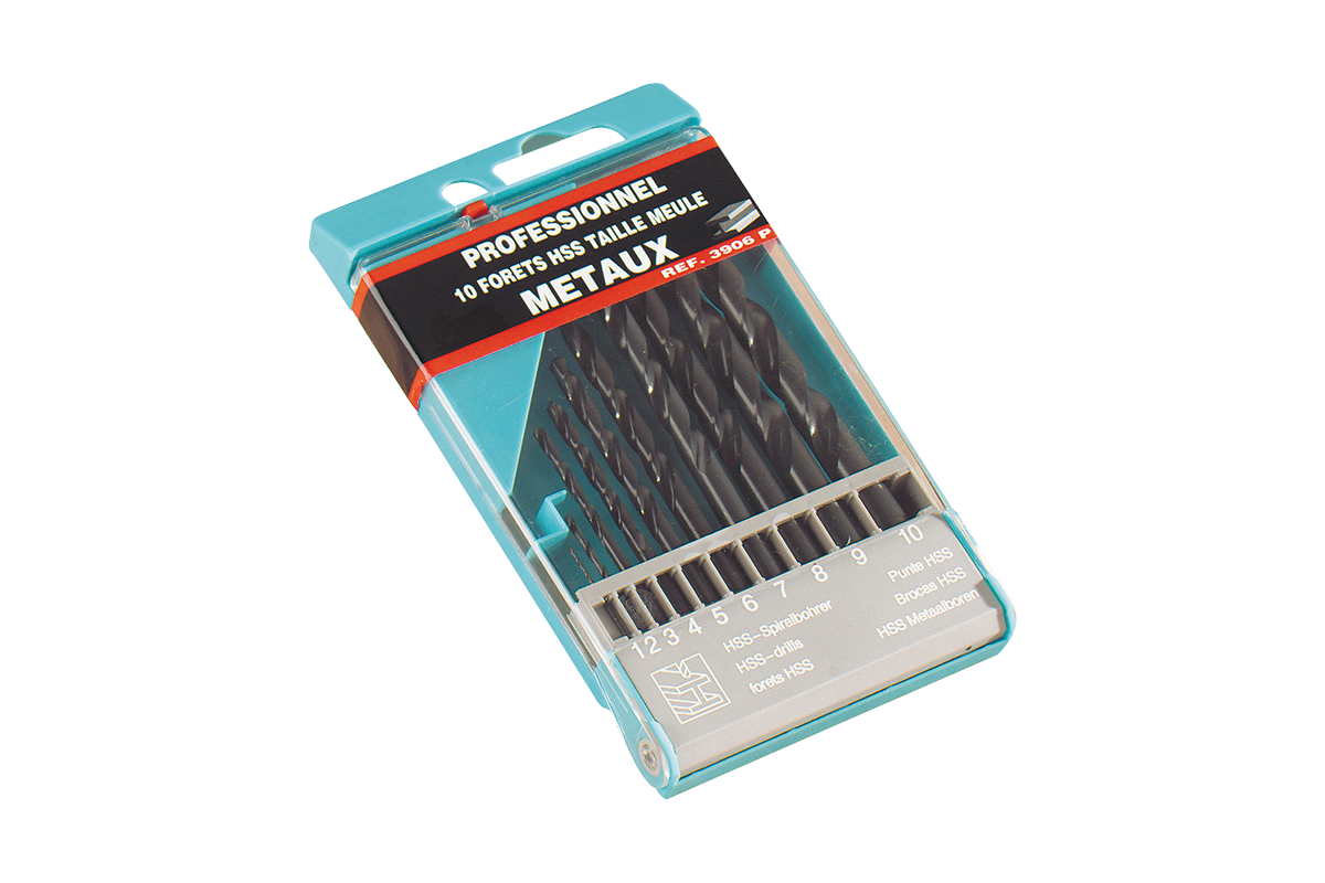 Set of 10 metal drill bits