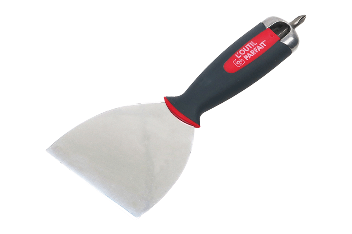 Plastering knife with screwdriver tip